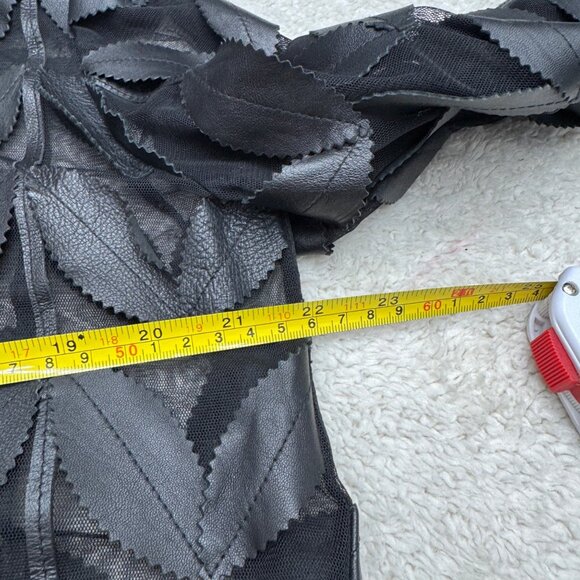 Natto Women's Full Zip Black Leather Jacket Mesh Leaf Applique Design, Size L - Picture 8 of 8